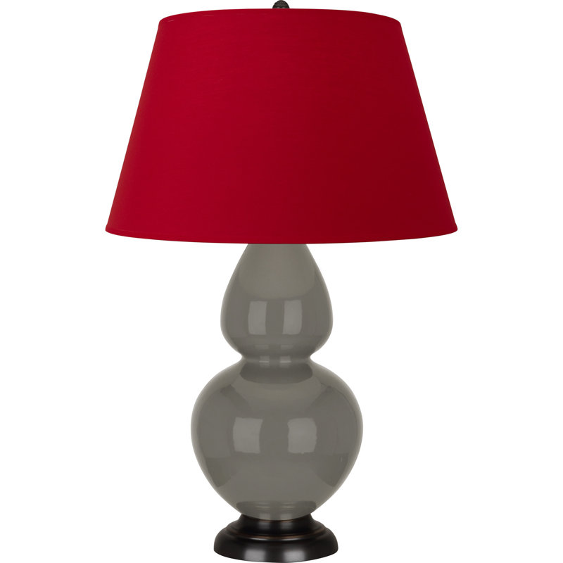 Lampe de table double gourde en céramique, Frêne verni / bronze, Bleu vif / gris, Bronze