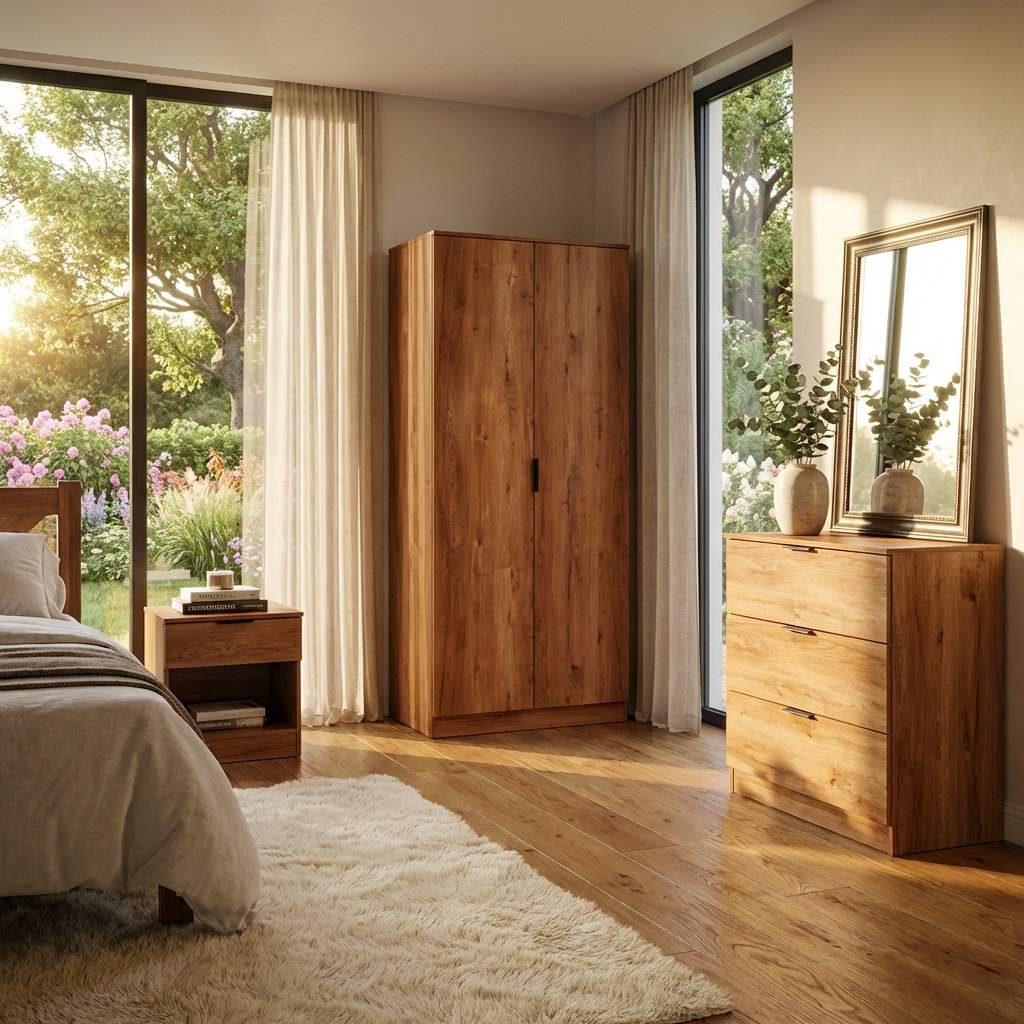 Swish Furniture Richmond 3 Piece Bedroom Set With 2 Door Double Wardrobe - Oak - Image 3