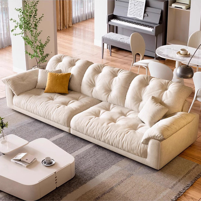 Beige Polyester Modular Sofa cushion couch, 34.65" H x 110.24" W x 39.37" D