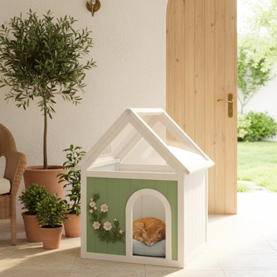 Indoor Pet House Made Of - , Clear Acrylic Roof, Quick Setup, Hand Front, 31.11 In Height, American Design Sage Cat With , 18.87 Width,