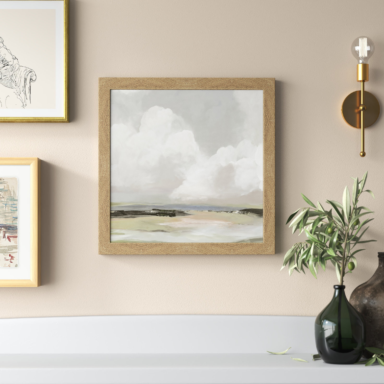 Weatherhill "Soft Clouds" Painting, 18" H x 18" W x 1.12" D, Natural Framed