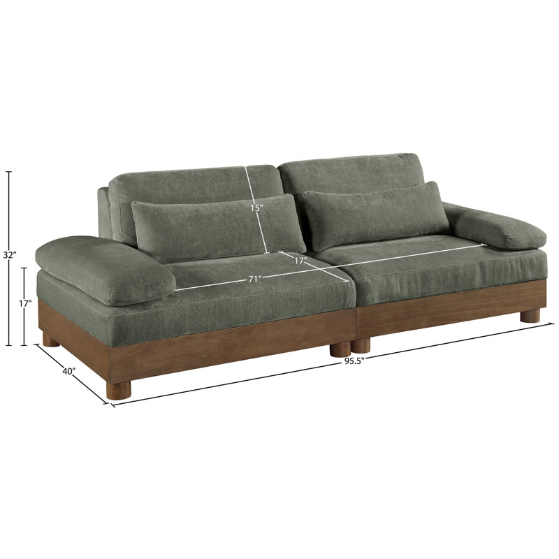 Causeuse modulaire 2 pièces en tissu chenille 95,5 po Turin, Vert, Brun