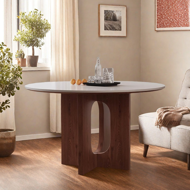Table ronde à plaque de roche avec pieds en bois de frêne, H 29,52 po x L 59,05 po x l 59,05 po
