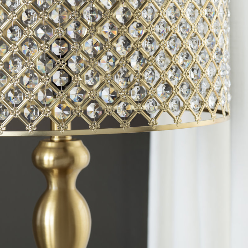 Lampe sur pied avec abat-jour double tambour, Plaqué or