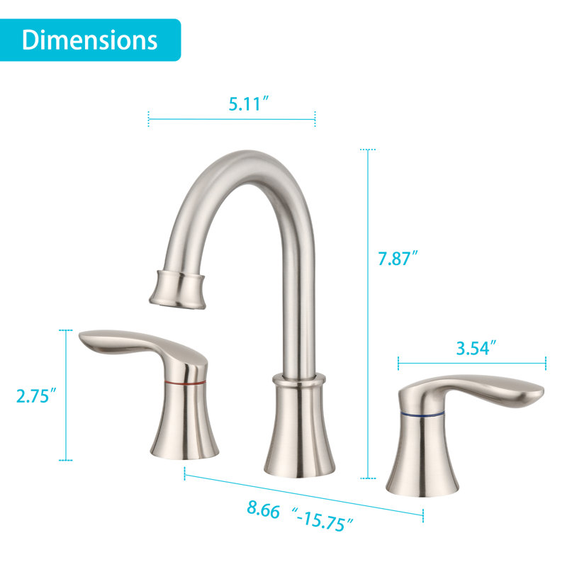 Widespread 2-handle Bathroom Faucet with Drain Assembly, Brushed Nickel