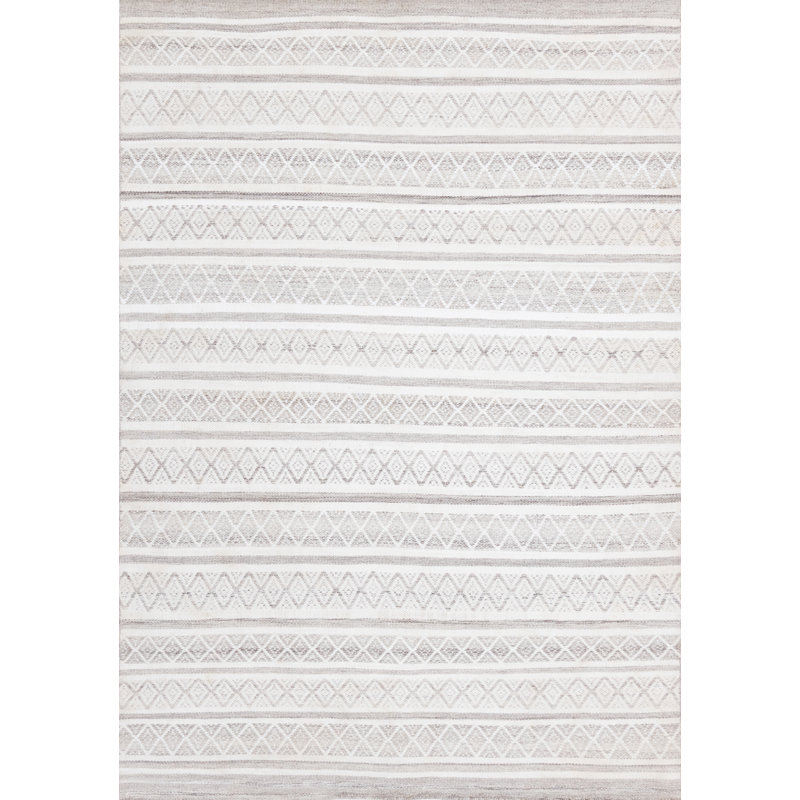 Didieu crème rayé recyclé P.E.T. Tapis de salon, Rectangle 5 pi 3 po x 7 pi 7 po