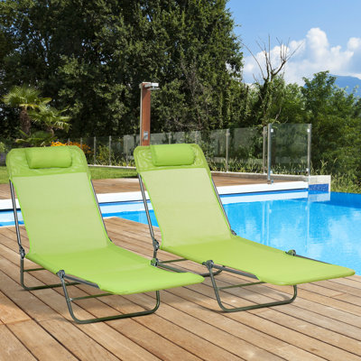 Chaise longue d'extérieur / de patio 2 pièces avec dossier inclinable, chaises de bronzage pour la plage, la cour, le patio, le vert