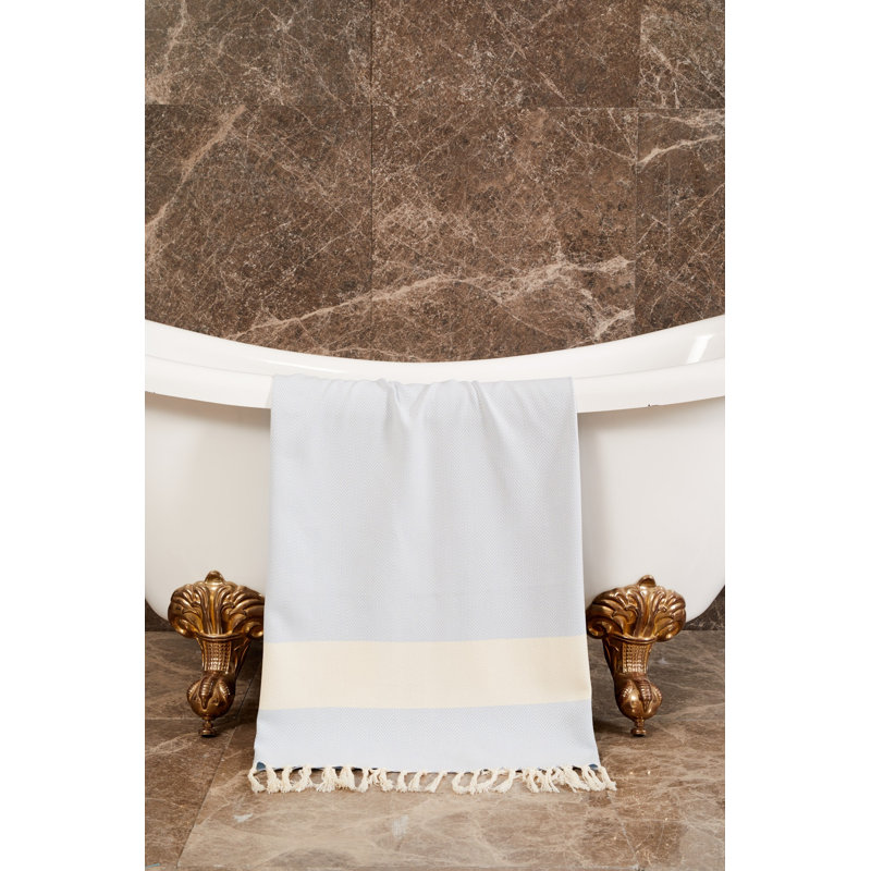 Serviette de plage 100% coton Portillo, Turquoise / blanc