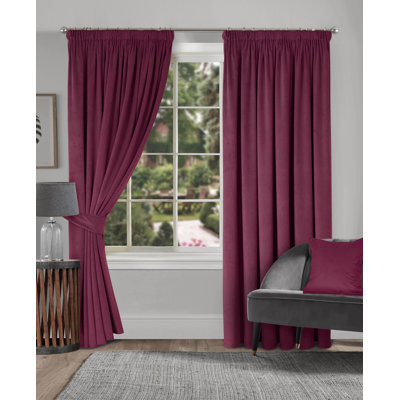 Velour Fully Lined Pencil Pleat Room Darkening Curtains