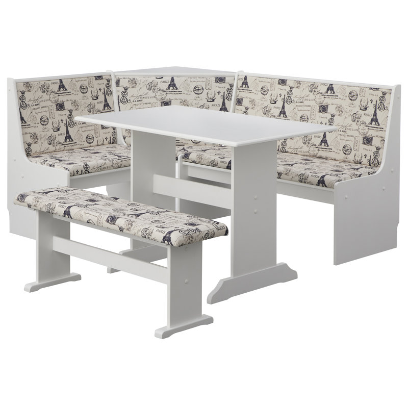 Ensemble de salle à manger à tréteaux en bois massif 5 pièces Hollenberg, Gray Parisian Print Cusion
