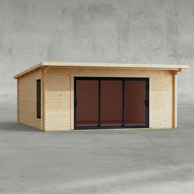 Powersheds 18 x 18ft Pent Aluminium Sliding Door Log Cabin - 44mm