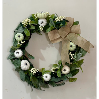 Lambs Ear and Pumpkin Wreath