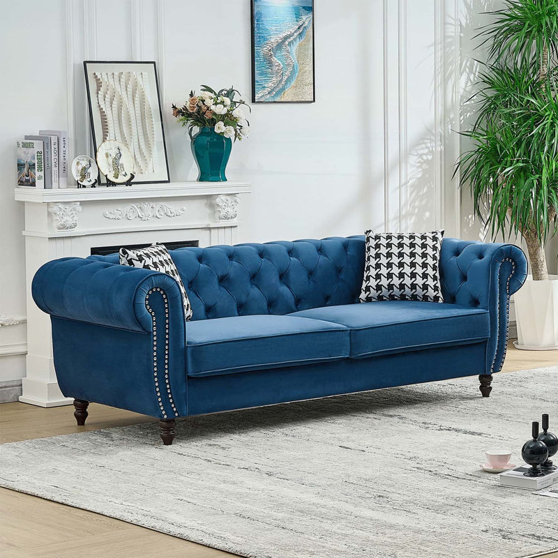 Canapé Chesterfield Velvet, Blue Fabric