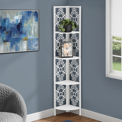 Bookshelf Bookcase Etagere Corner 4 Tier 62"h Office Bedroom White Metal Transitional