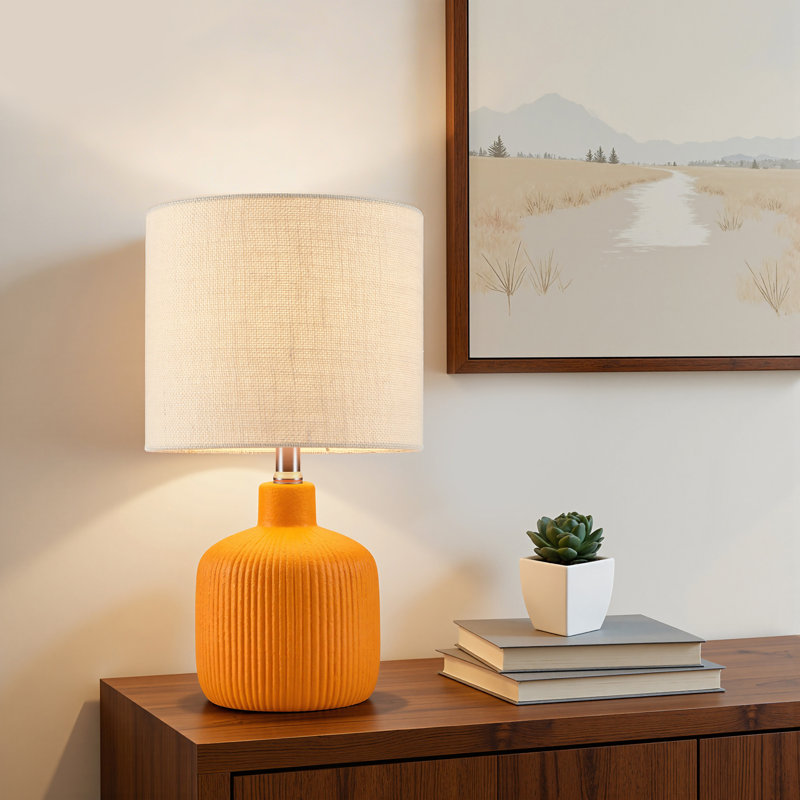 17.5" Ceramic Table Lamp, Painted Orange