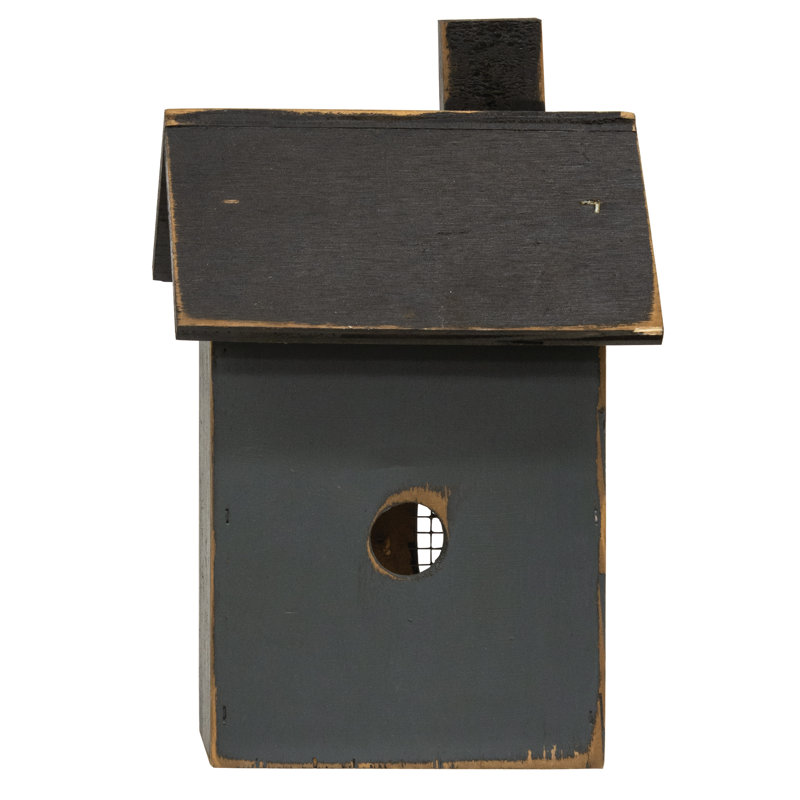 Distressed Wooden Small Blue Light Up House, Gray/Black
