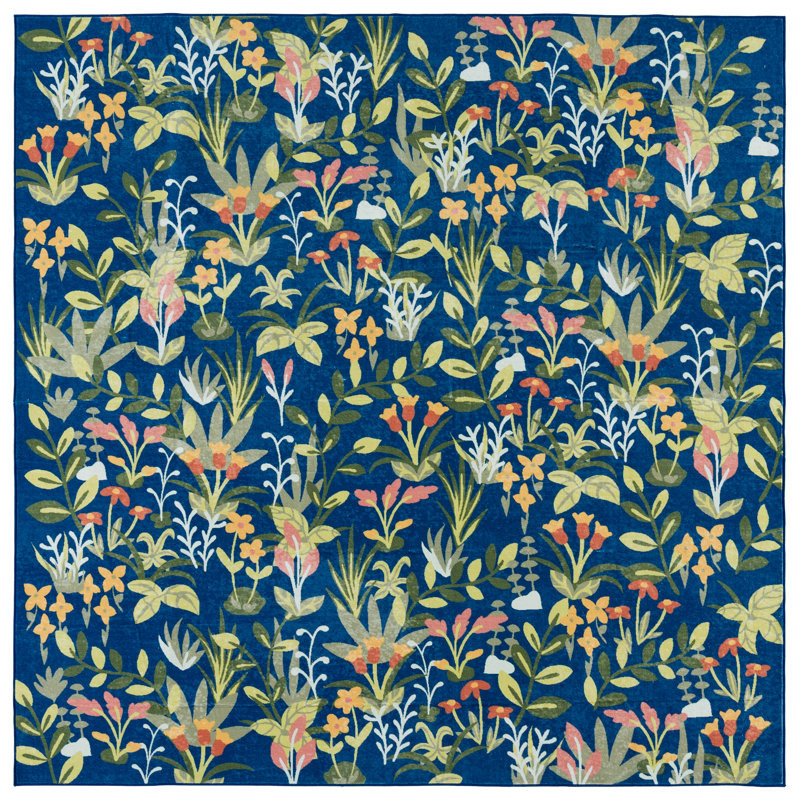 Msrw Floral 192 Performance Machine Washable Floral Rug, Square 6'