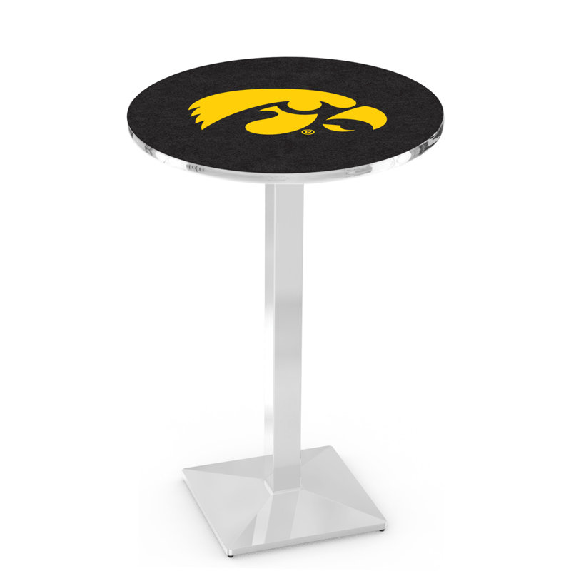 Round Metal Base Dining Table, Chrome, University of Iowa