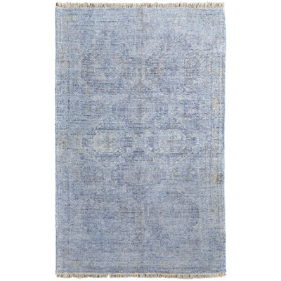 Tapis en laine noué à la main beige / viscose / gris clair / bleu classique Auni
