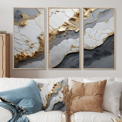 Minimalism White Gold Poteries - Abstract Spirals Canvas Wall Art Set