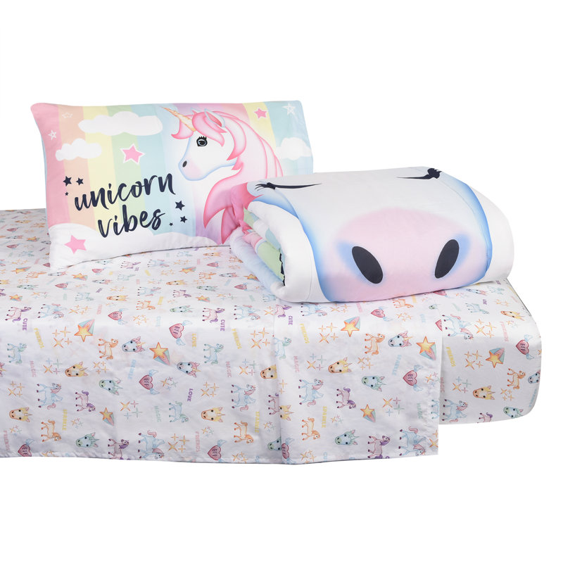 Ensemble d'édredon réversible en microfibre rose / blanc 4 pièces