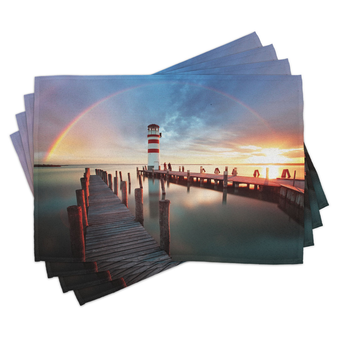 Platzdeckchen 4er-Set, Wolken Sonnenuntergang am Meer, Multicolor