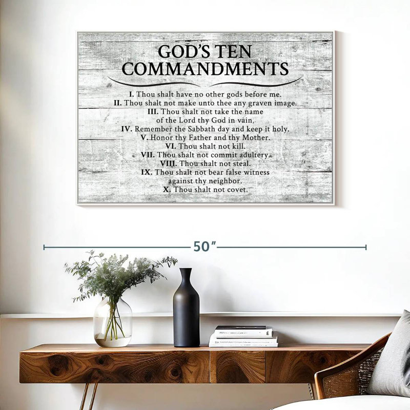 Dix commandements gris, Cadre flottant blanc, 40 po x 27 po