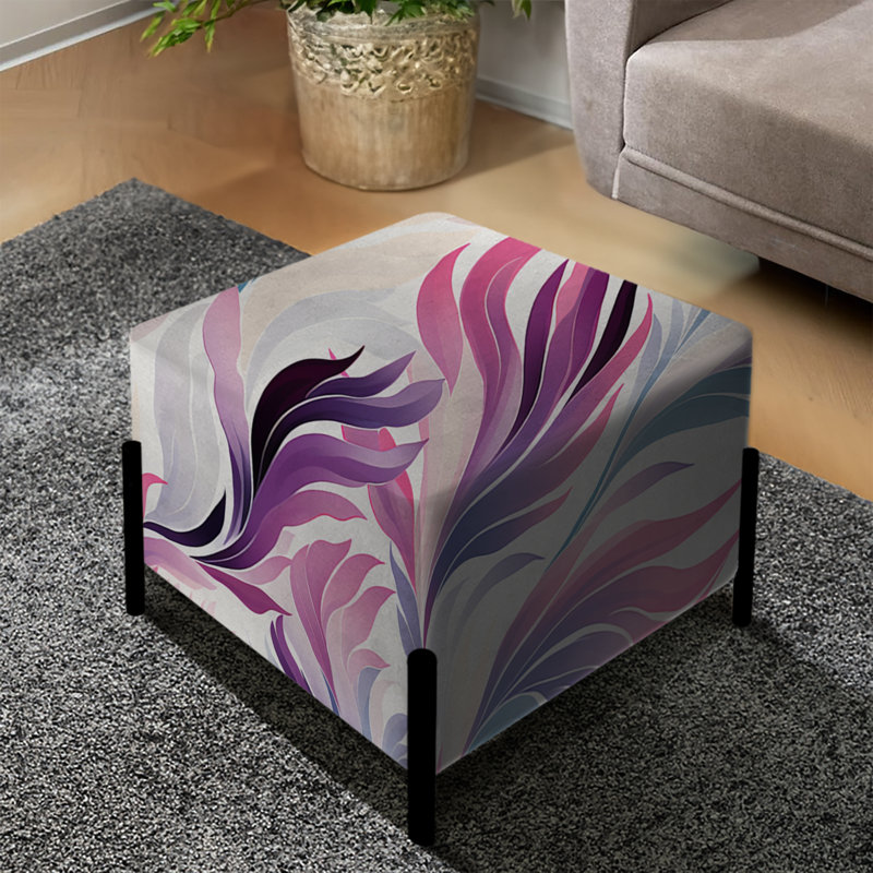 Mauve et bleu Love Ikat Infusé Blooms - Repose-pieds carré floral
