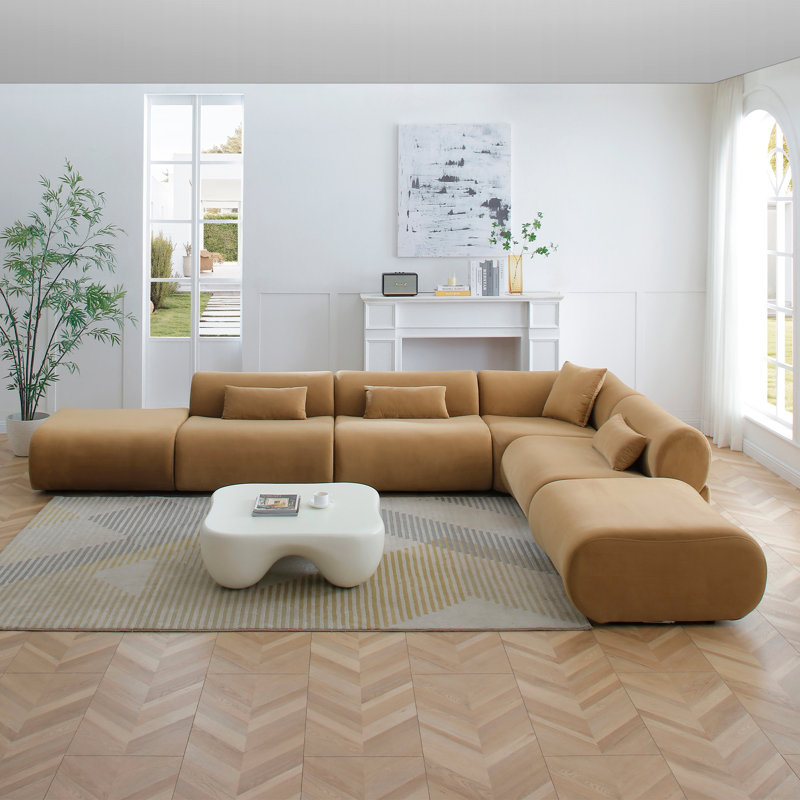 Vivienne Collection Luxury L-shape Sectional Sofa, Brown Velvet