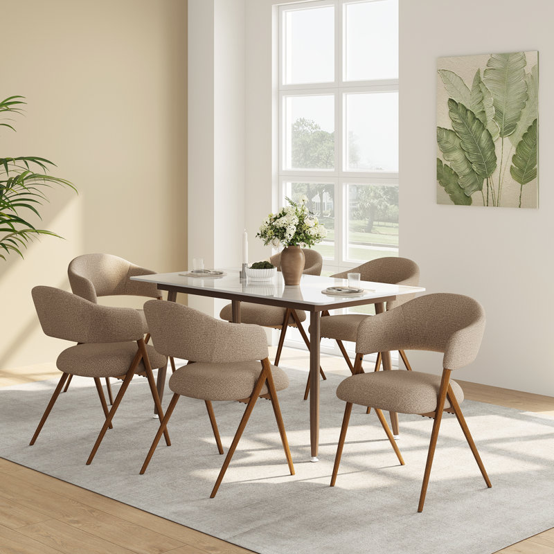 Upholstered Dining Chair Metal ArmChair With Backrest, Taupe
