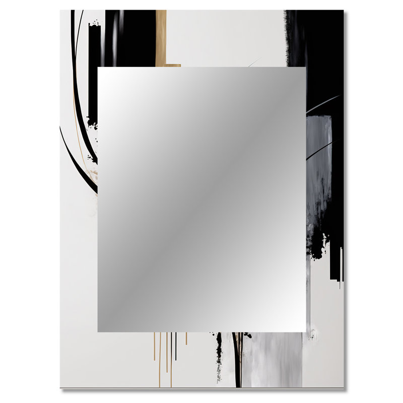 Noir, blanc et doré Expression II - miroir abstrait, miroir mural moderne unique, impression d'art en métal, 40 po x 30 po