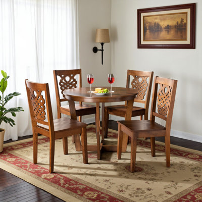 Esme 5-Piece Brown Finish Wood Dining Set in Contemporary Style, 29.62" H X 35.14" W X 35.14" D 