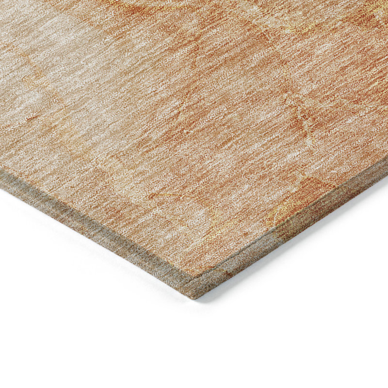 Tapis intérieur / extérieur rond 8 pi saumon pêche et ivoire lavable