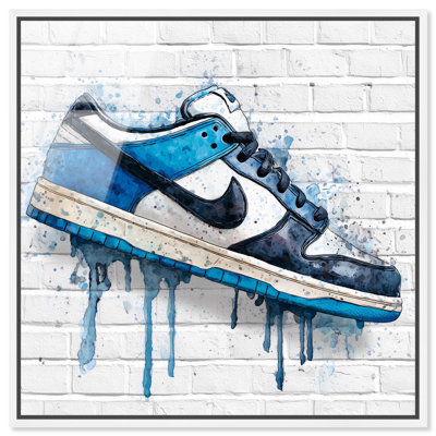 Mur de sport bleu et blanc en verre acrylique ultra-lustré par Art Remedy, cadre blanc, 20 x 20