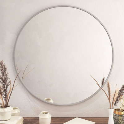 Miroir mural de salle de bain rond argenté de 36 pouces de diamètre - 4 mm sans verre, aluminium brossé, conception incassable pour cadre rouille