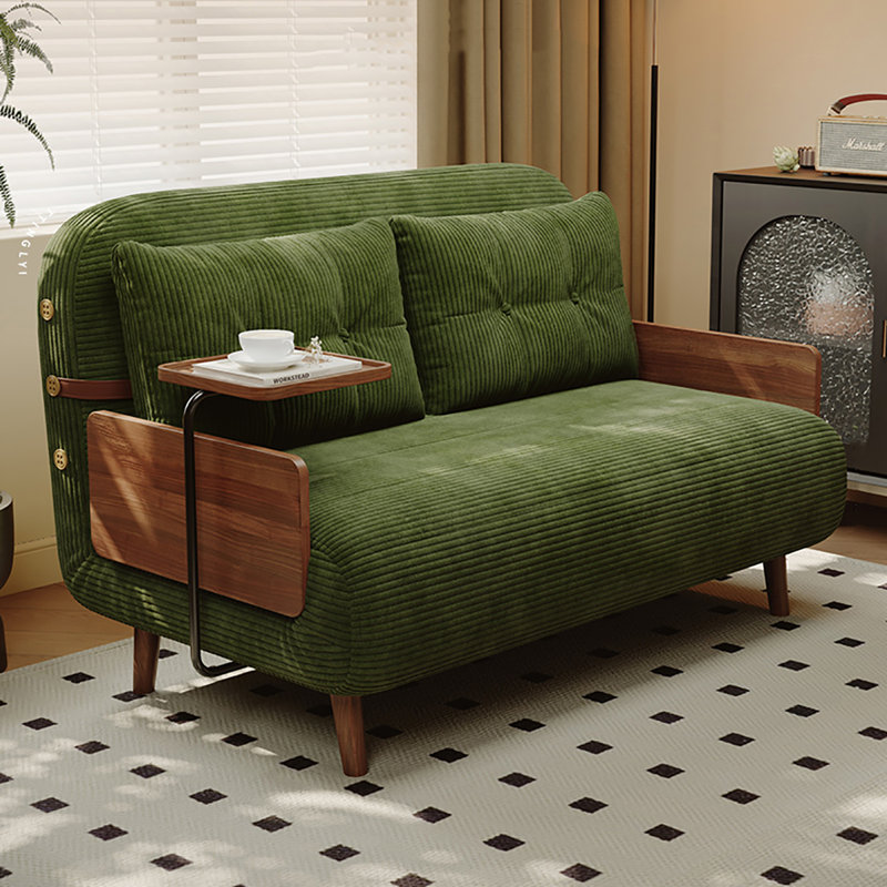 Canapé-lit vert moderne en velours côtelé minimaliste avec coussins, H 33,86 po x l 59,06 po x P 78,74 po