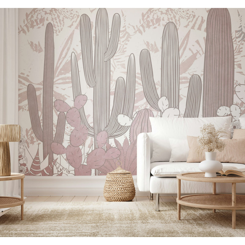 Papier peint botanique Blush Desert Cactus, L 99,96 po x l 150 po