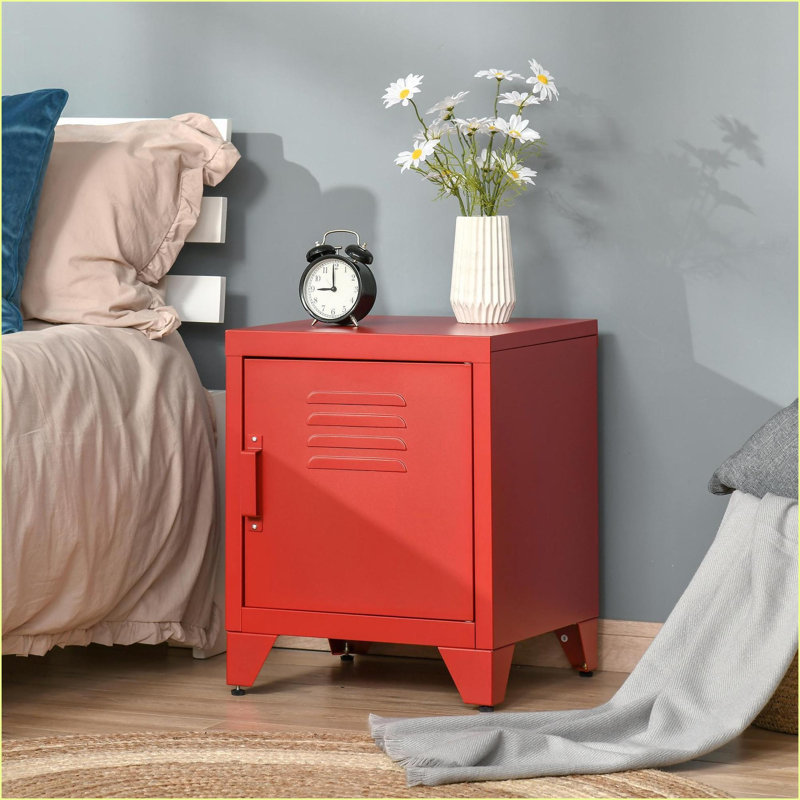 Table de chevet industrielle en acier avec porte de casier et tablette réglable HOMcom, rouge