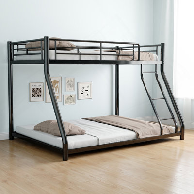 Twin Over Full Metal Bunk Bed, Heavy Duty Metal Bunk Bed Frame, Bunk Bed Twin Over Full With Ladder & Full-Length Guardrail For Teens Adults, Noise Free