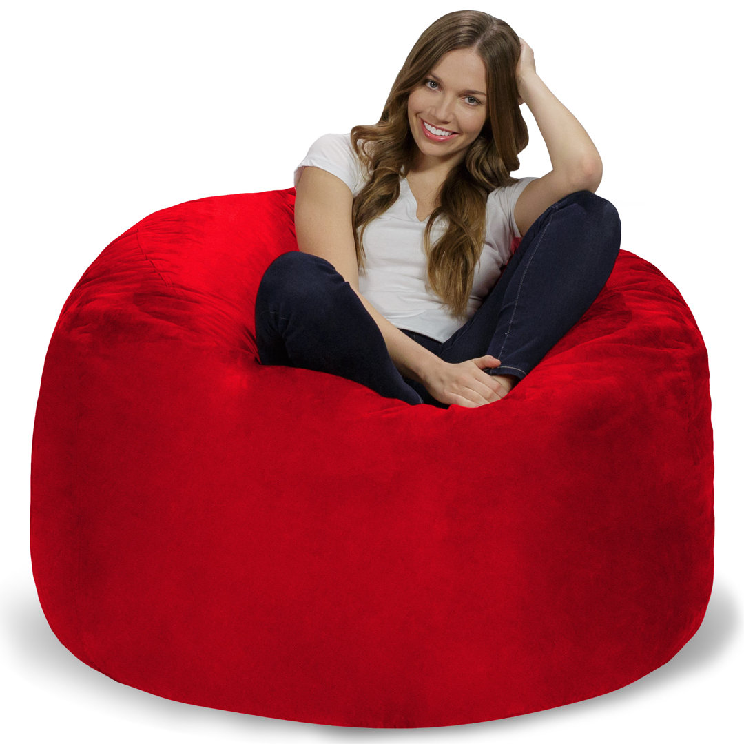 Bean Bag Chair - Shredded Memory Foam Filled Round Furniture Bean Bag Chair with Removable and Machine Washable Cover - Bean Bag Sofa Lounge Chair with Soft Micro Fiber Cover  - Bean Bags in Multiple Colors and Sizes Chill Sack Size: 30" H x 48" W x 48" D Fabric: Red Linen Blend