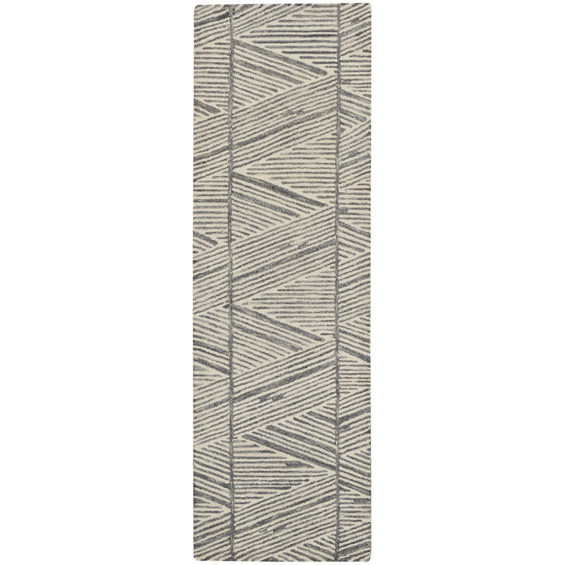 Tapis gris fait à la main Lonny Eclectic, Tapis de couloir 2 pi 3 po x 7 pi 6 po