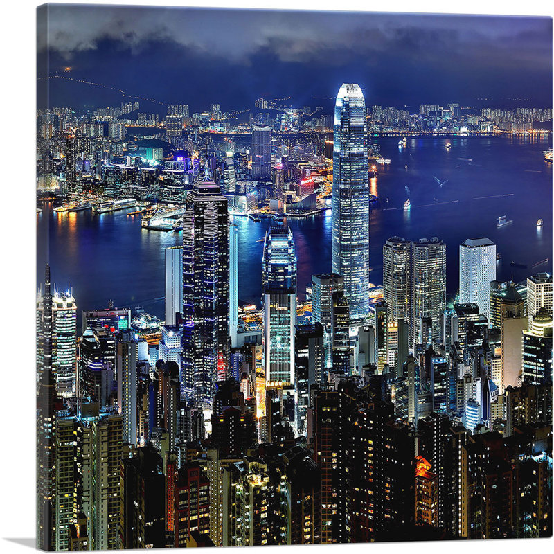«Hong Kong at Night 1», reproduction de photo sur toile tendue, H 18 po x l 18 po x 1,5 po