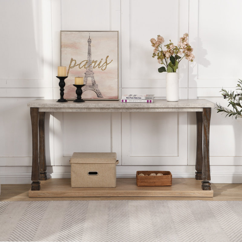 Console Mid-Century pour le vestibule, canapé en bois avec tablette de rangement à 2 niveaux, Bois massif et bois manufacturé