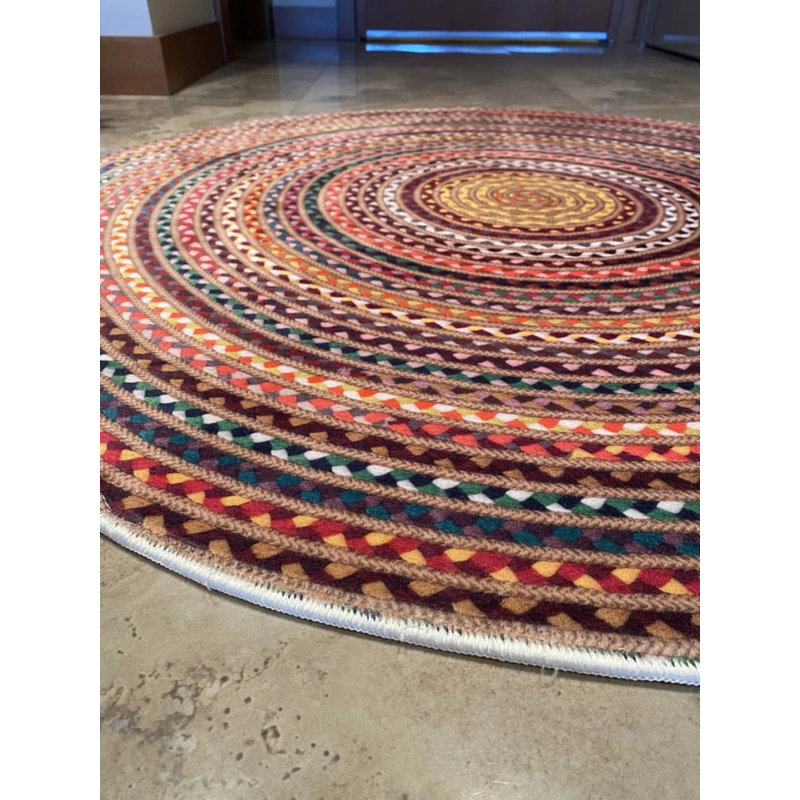 Tapis rond en coton Nachelle avec envers antidérapant, Rond 5 pi 11 po