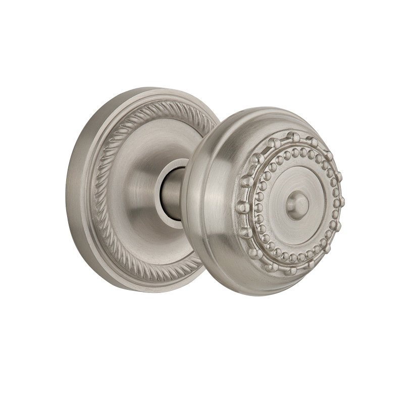 Rope Rosette with Meadows Door Knob, Satin Nickel, 2-3/4”