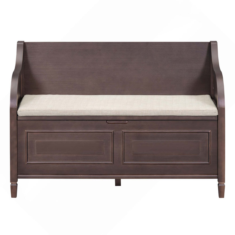 Banc de rangement multifonctionnel rustique en bois massif avec charnière de sécurité, Espresso