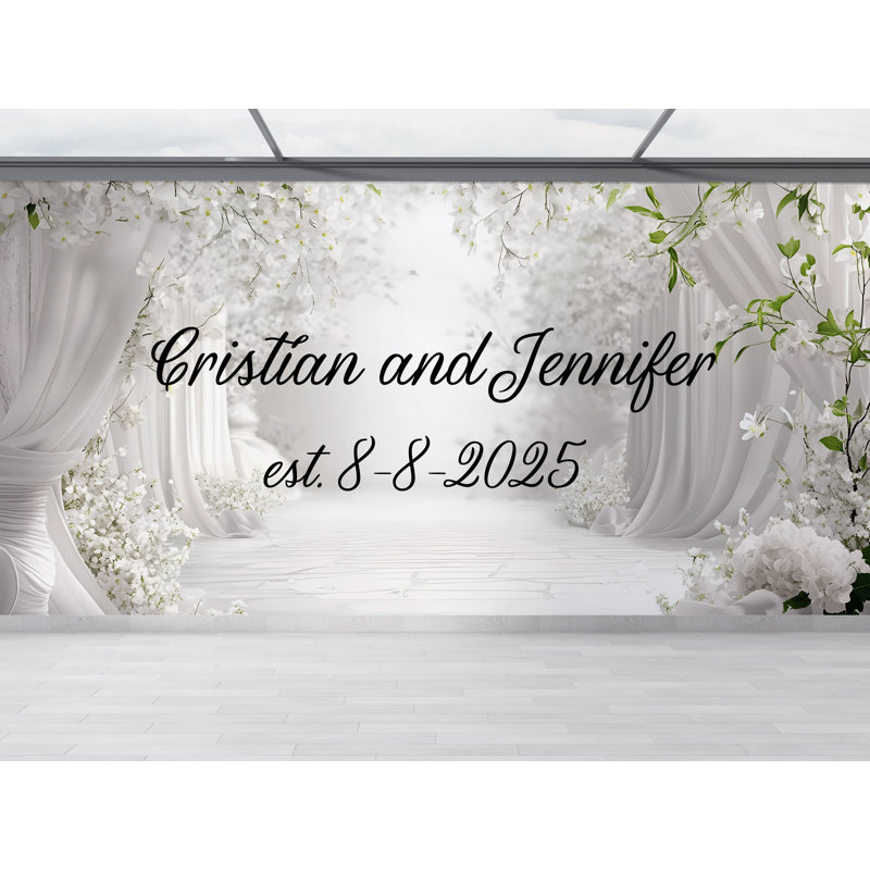 Papier peint de mariage arche floral blanc, L 144 po x l 100 po, Peler et coller
