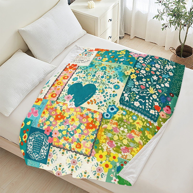 Jeté JYK, L 40 po x l 50 po, Patchwork jaune et rose