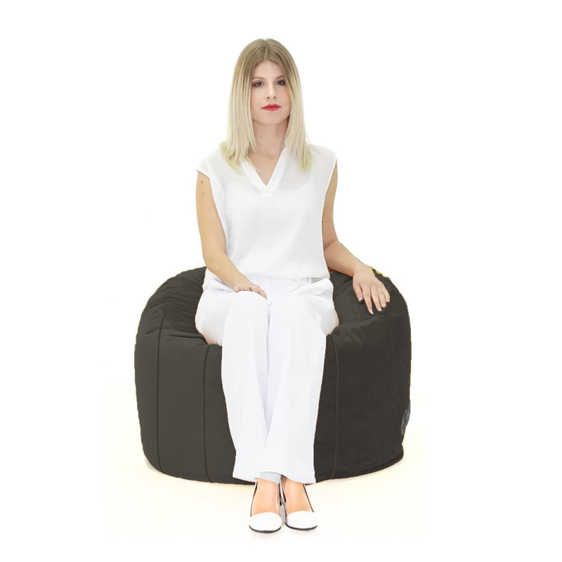 Medium Round Bud Velvet Bean Bag Cover - 27.5" X 27.5" - Black, Black Polyester
