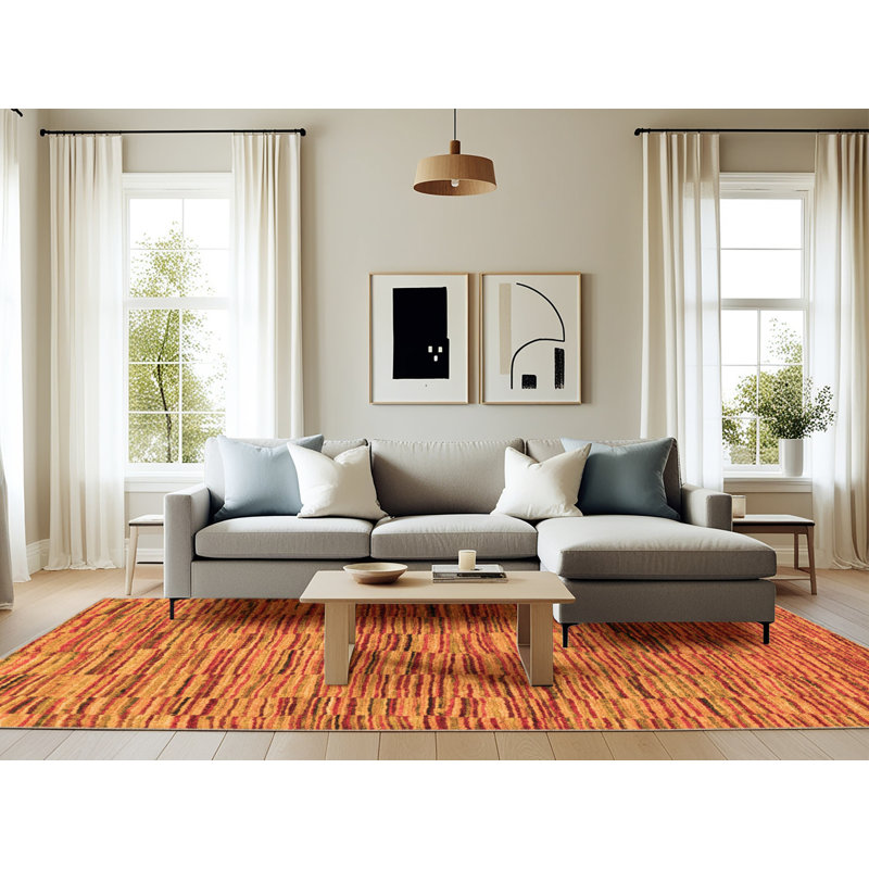 Tapis tissé à la machine orange / rouge Nausica, Rectangle 6 pi x 9 pi